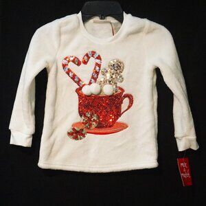 Cynthia Rowley Fleece Cream Top with Sequin Gingerbread Hot Chocolate Girl’s XS